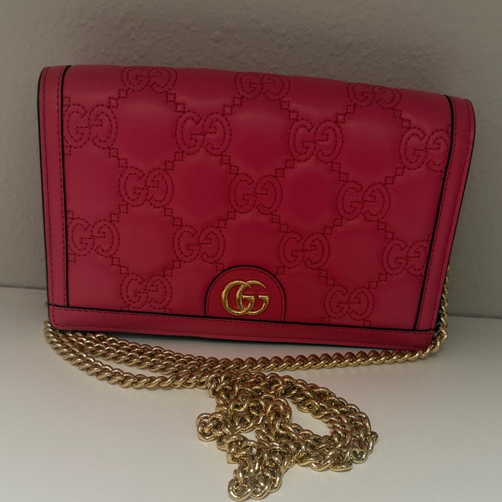 Gucci Hot Pink GG Embossed Chain Crossbody Bag